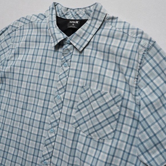 Hurley Plaid Shirt Mens XL Blue Stretch Button Up Surf Casual Short Sleeve - Picture 6 of 16